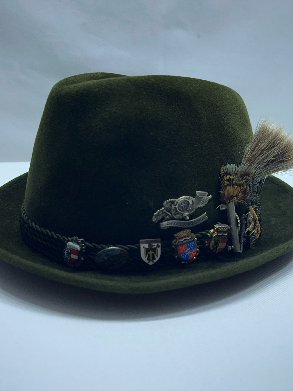 Anton Pichler Graz Wool Felt Hat Mens Size Small Pins Feather OctoberFest Vtg